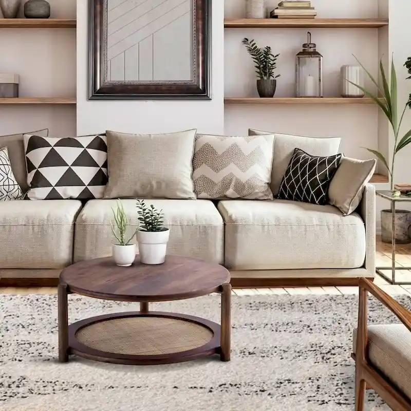 Walnut and Cane Coffee Table