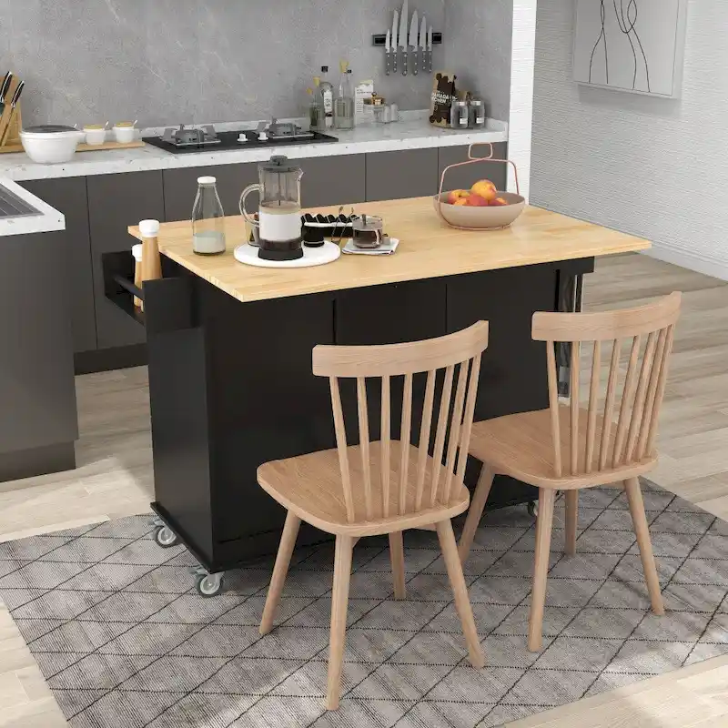 52.7 Rolling Mobile Kitchen Island with Solid Wood Top