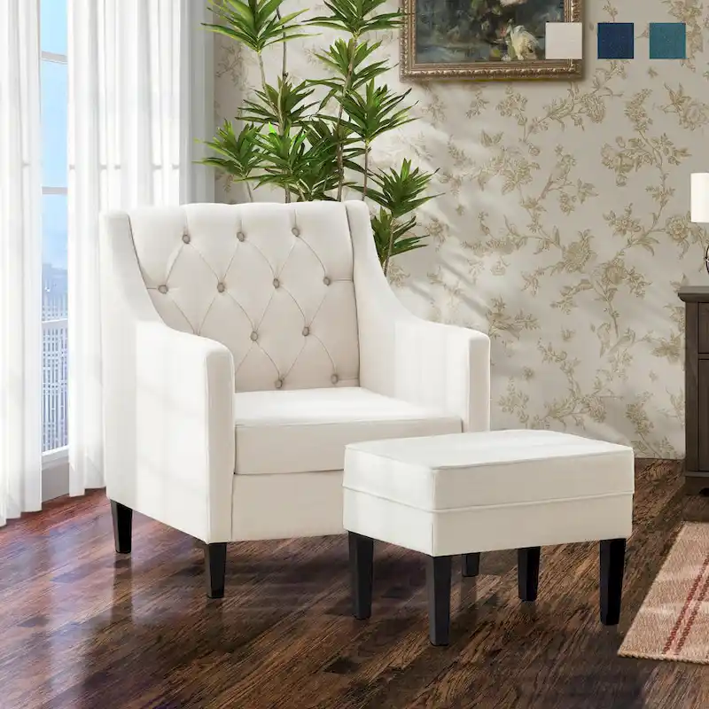 Arm Chair Comfy Club Chair with Ottoman and Pillow