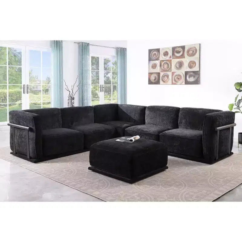 Oversized 6-Seater L-Shaped Modular Sectional Sofa with Ottoman, Wood & Metal Frame, Modern Velvet Corner Couch for Living Room - Panipeachy