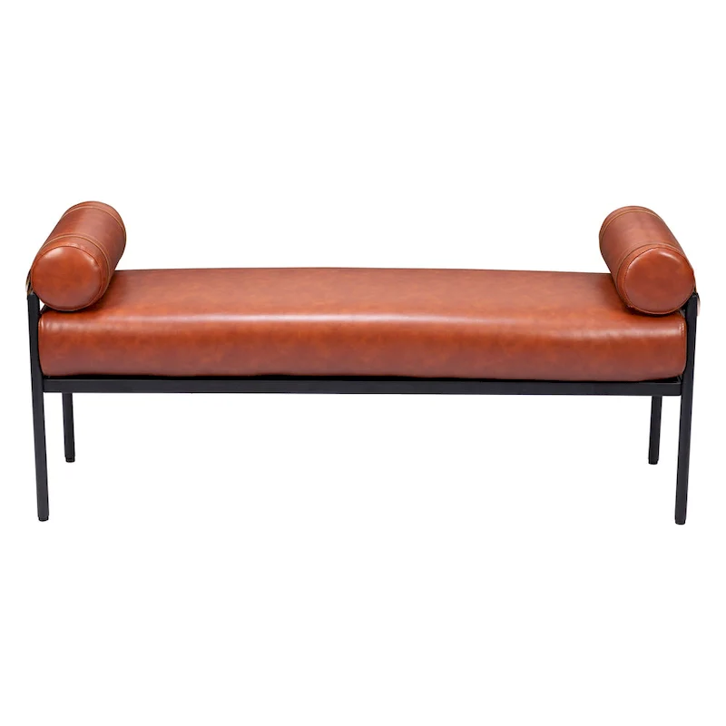 56 Brown Faux Leather Upholstered Bench - 55.9 X 24.8 X 16.1
