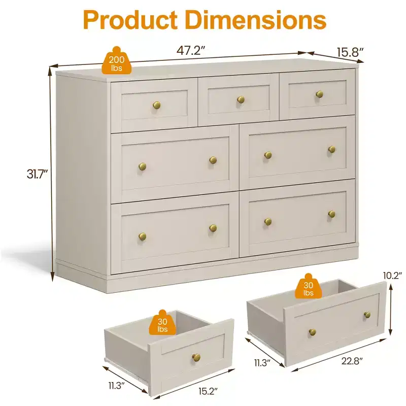 7-Drawer Dresser with Gold Knobs – 47