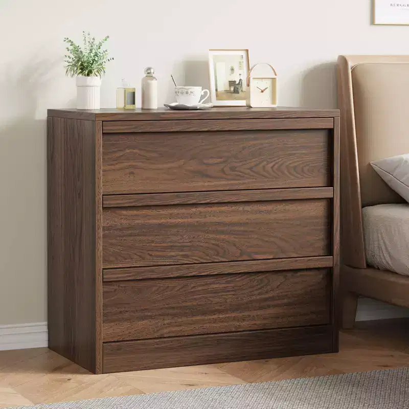 3-Drawer Dresser for Bedroom, Walnut Nightstand with Large Storage