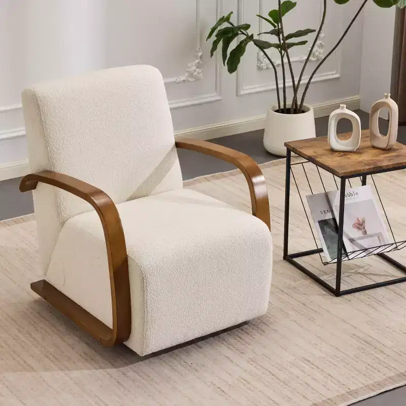 TUYOHW Swivel Accent Chair,Leisure Chair with Faux Leather Upholstery,Solid Wood Armrests,Ergonomic Single Swivel Sofa Chair for Living Room