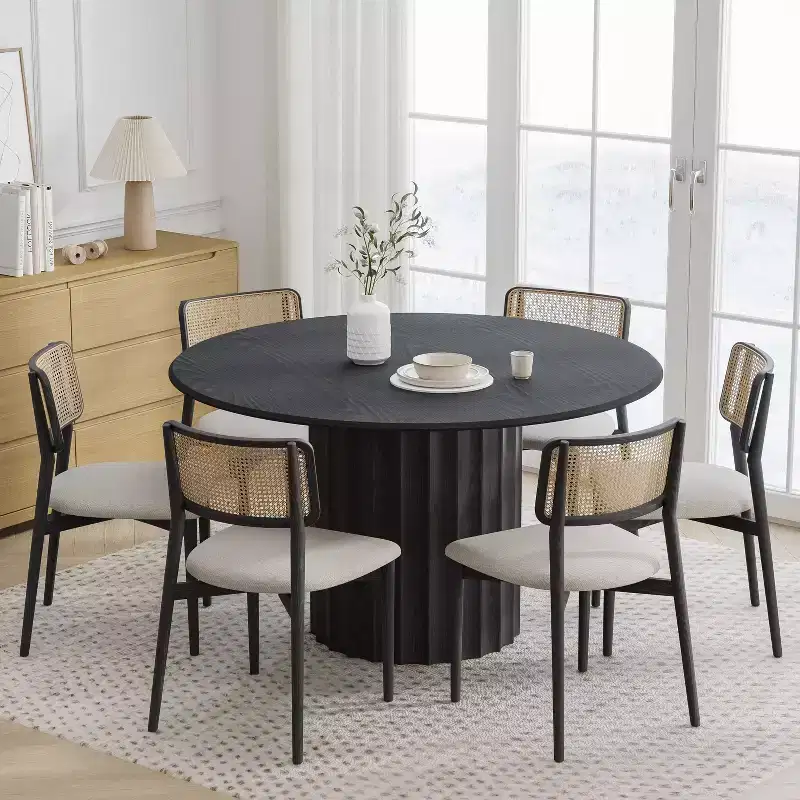 Wood Round Dining Table with Fluted Pedestal Base, Seats 4–6 – 52