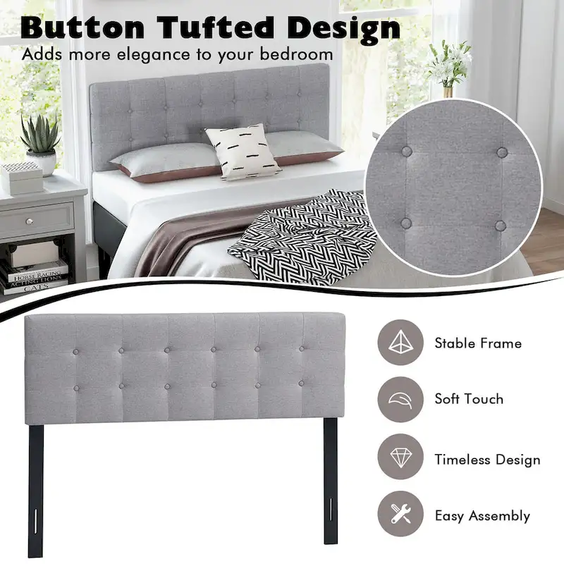 Full/Queen Size Linen Fabric Upholstered Button-Tufted Headboard