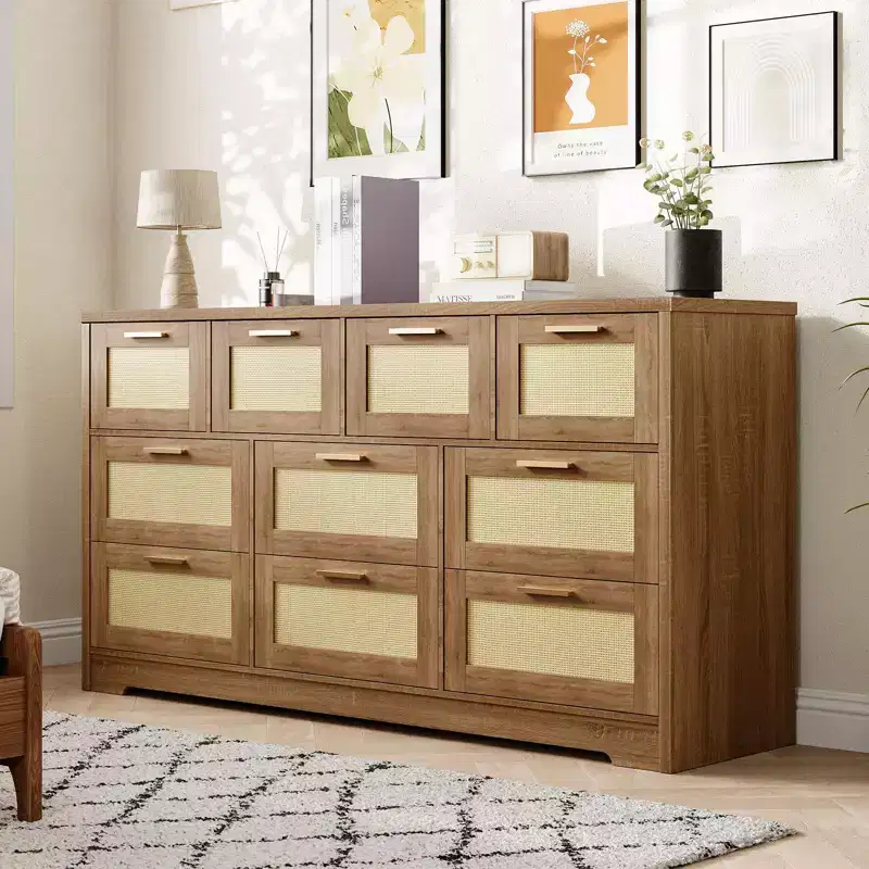 10-Drawer Rattan Dresser & TV Stand, 60