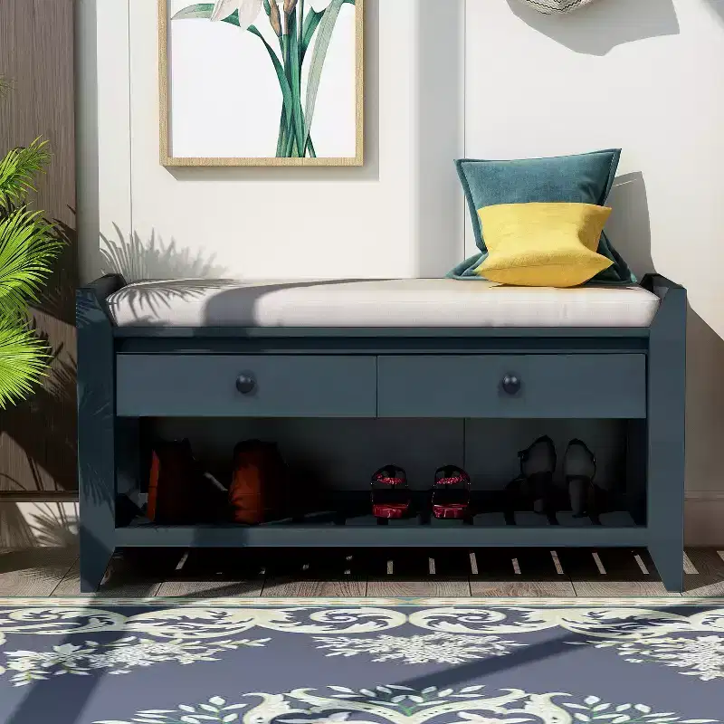 Whisen Multipurpose Entryway Storage Bench with Removable Cushion and Drawers