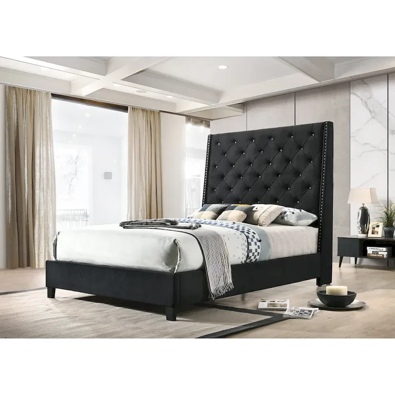 Black Velvet Tufted Bed - Queen / King