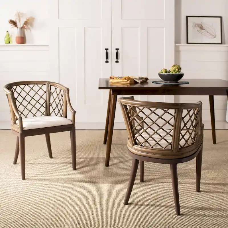 SAFAVIEH Theona Rattan Lattice Arm Chair - 22.3 W x 23 L x 31.3 H - 22Wx23Dx31H