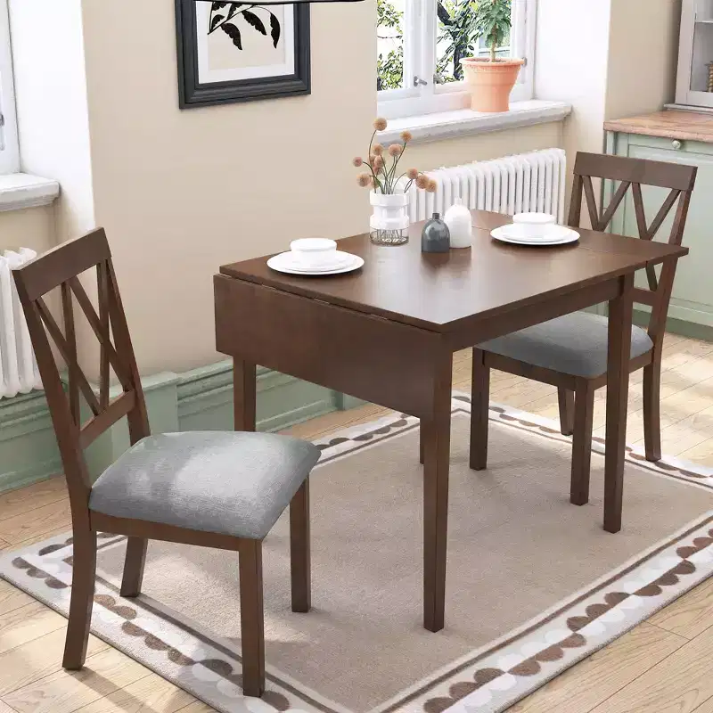29-45 Extendable Dining Table with Folding Leaves and Rubberwood Legs