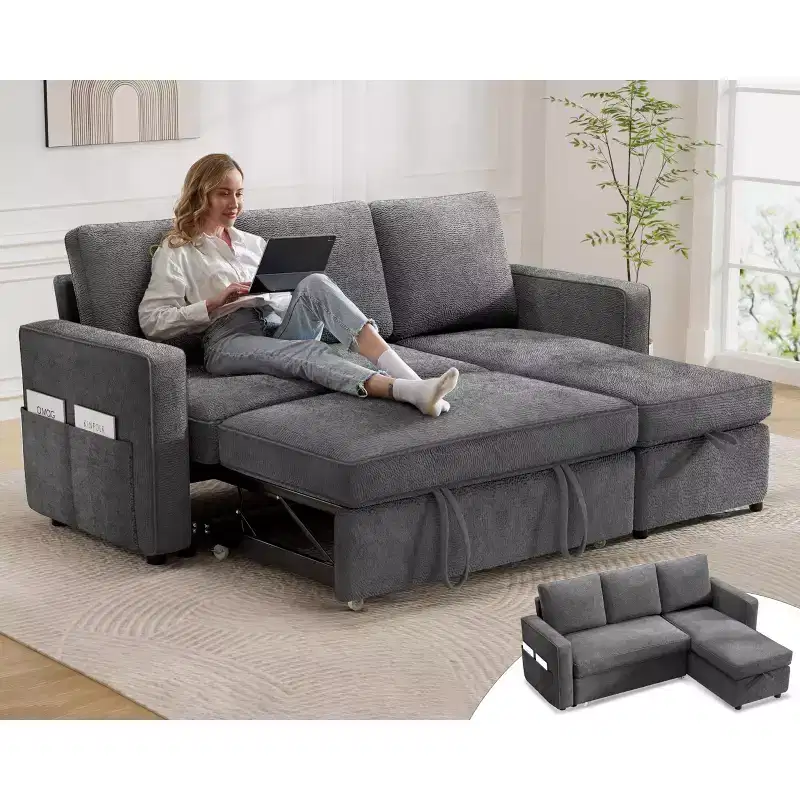 Dyonery 81 Sleeper Sofa Bed with Pull Out Bed, L Shaped Couch Sectional Sleeper Sofa, Pull Out Couch with Reversible Storage Chaise