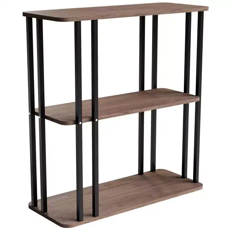 Rectangular Side End 3-Tier Shelves Sofa Table 24.8-inch Deep Oak/Black