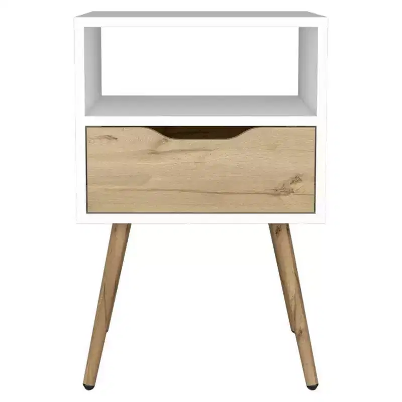 Pamplona Nightstand White/Light Oak - Boahaus: Modern Design, Open Shelf, Wood Laminate