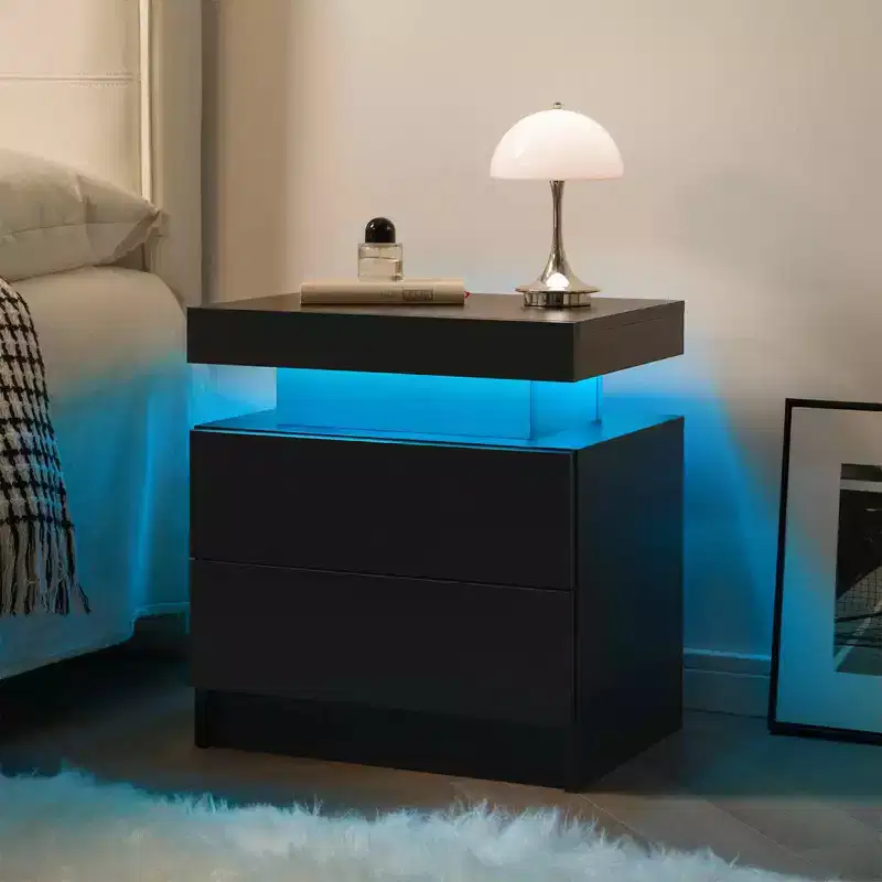 Nightstand Bedside Table with 2 Drawers Modern End Side for Bedroom Black