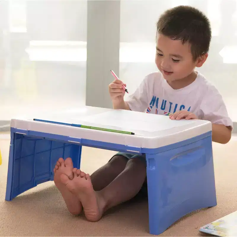 Kids Portable Foldable Plastic Lap Tray in Blue & White