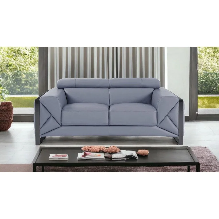 75-Inch Light Blue and Black Italian Leather Loveseat