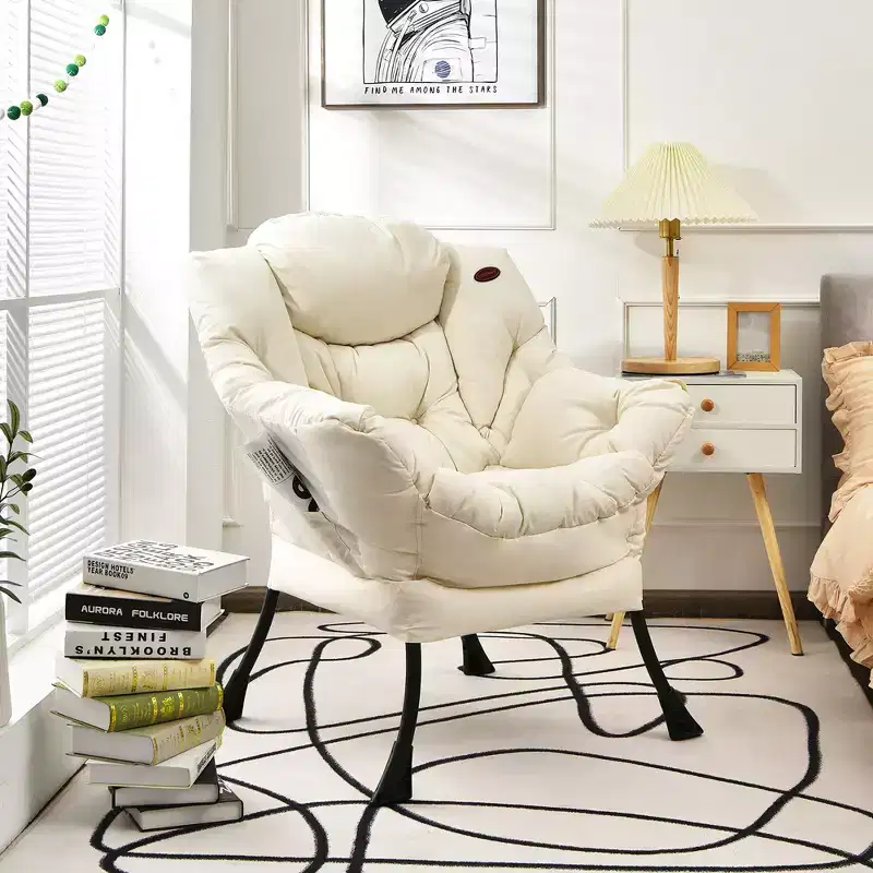 Costway Modern Polyester Fabric Lazy Chair Single Sofa Chair w/ Side Pocket Navy/Beige/Grey/Brown