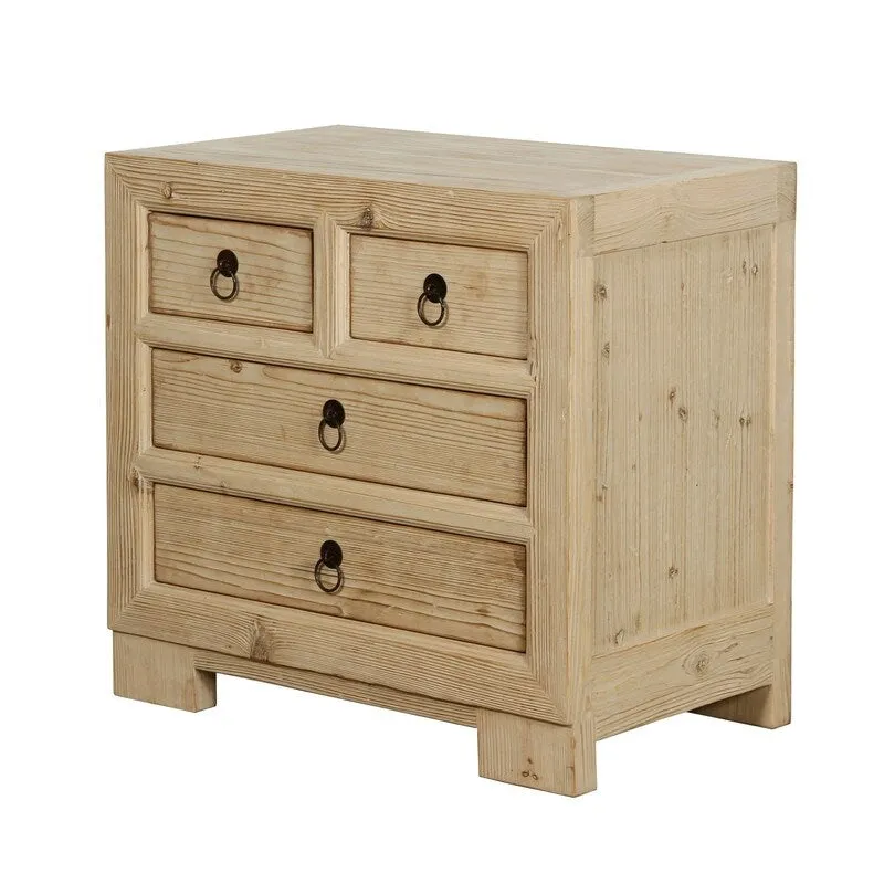Capri Nightstand with 4 Drawers Weathered Natural Pine 28X18X27H