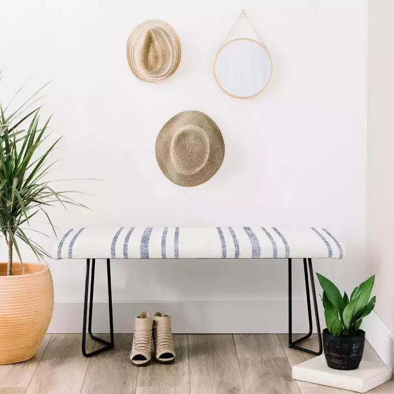 Aegean Multi Striped Upholstered Bench with Steel Legs