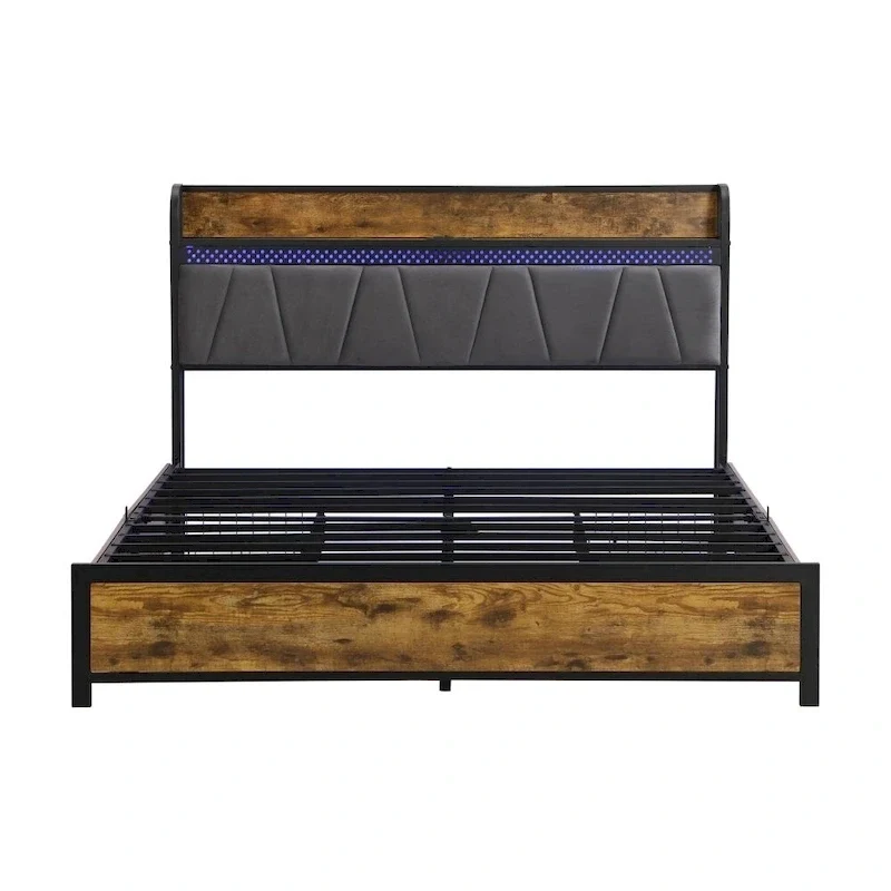 Storage Headboard with Charging Station and 4 Storage Drawers
