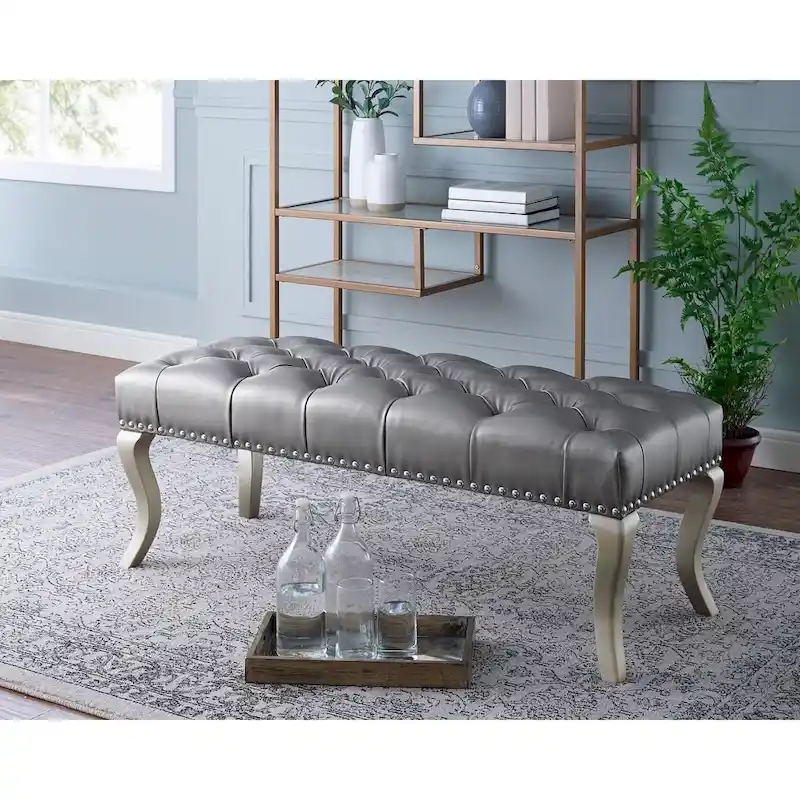 Tufted Upholstered Seat with Nailhead Trim Bench
