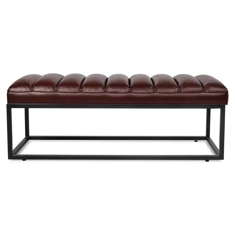 Metal Base Upholstered Bench, Iron Frame, Foam Seat, 53.5