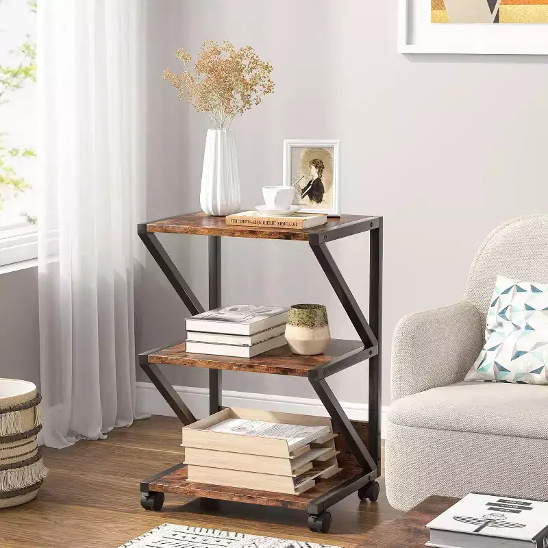 3-Tier Rolling Cart on Wheels – Industrial Storage Shelf, Particle Board