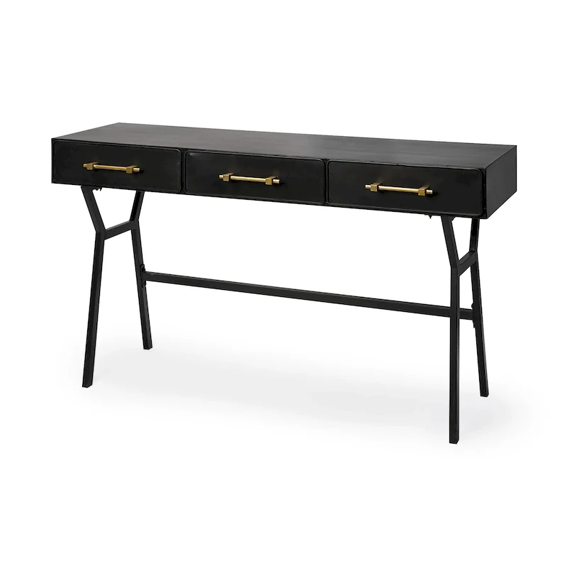 Black & Gold Metal 3-Drawer Writing Desk, 1-Person