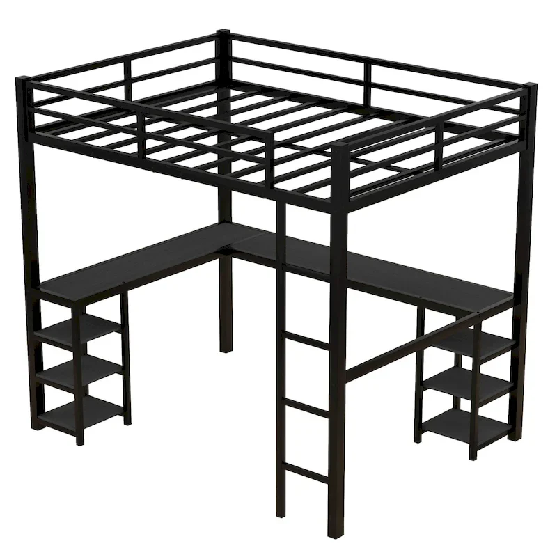 Full Metal Loft Bed with Desk and Shelves