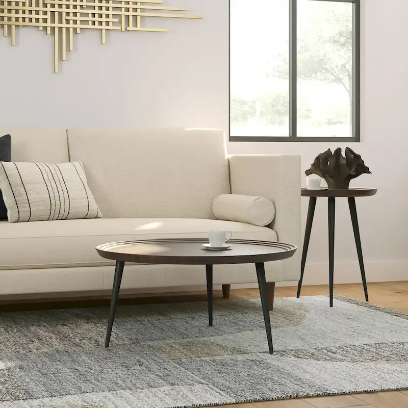 WYNDENHALL Joellla Modern Industrial Coffee Table in Cognac - 30 d x 30 w x 16 h