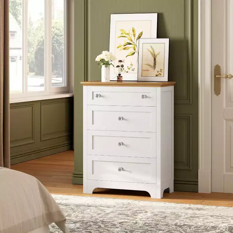 Wood 4 Drawer Dresser with RGB LED Light and Anti-Tipping Device for Living Room, Hallway, Closet