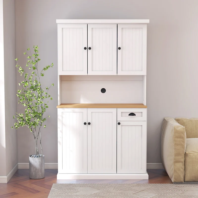 Sideboard Buffet w/Hutch, Kitchen Storage Cabinet w/Adjustable Shelves
