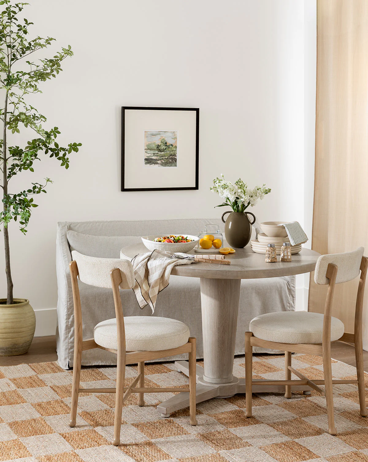 Farmhouse White Oak Dining Table with Rustic Woodgrain Details for Dining Room