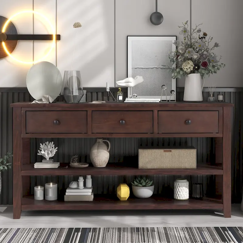 Retro Design Console Table with Two Open Shelves