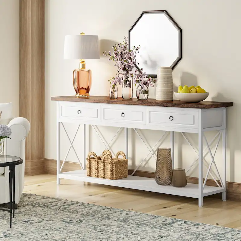 70.8 Farmhouse Console Table with 3 Drawers