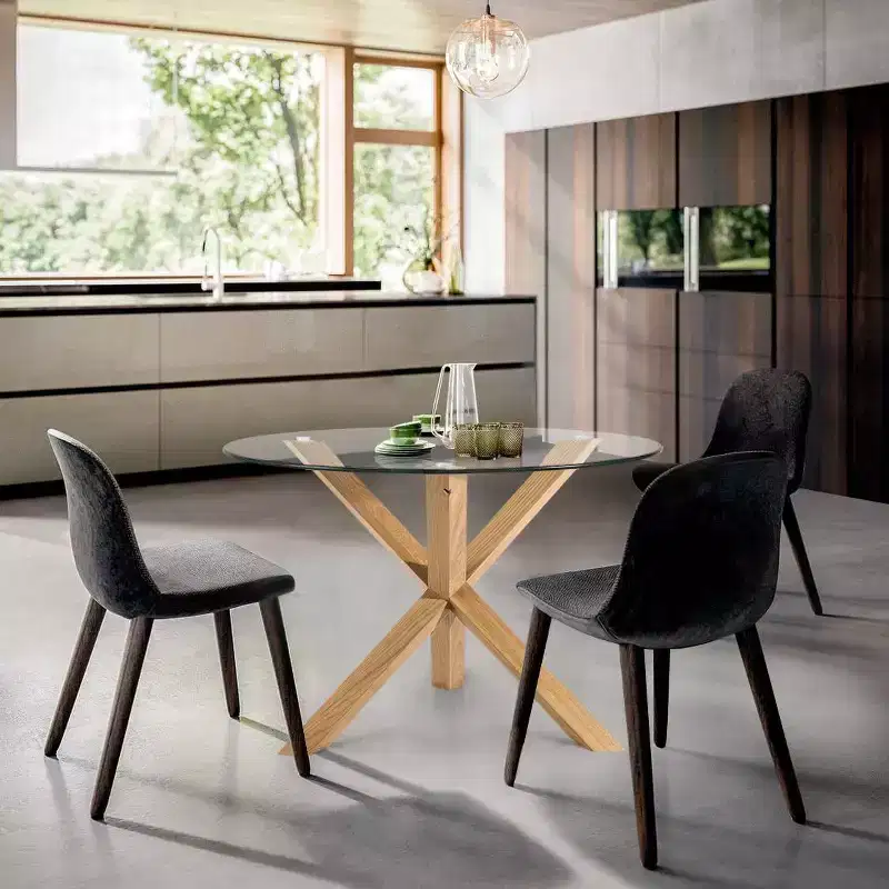 Poly & Bark 37.4 Kennedy Glass Top Round Wood Dining Table