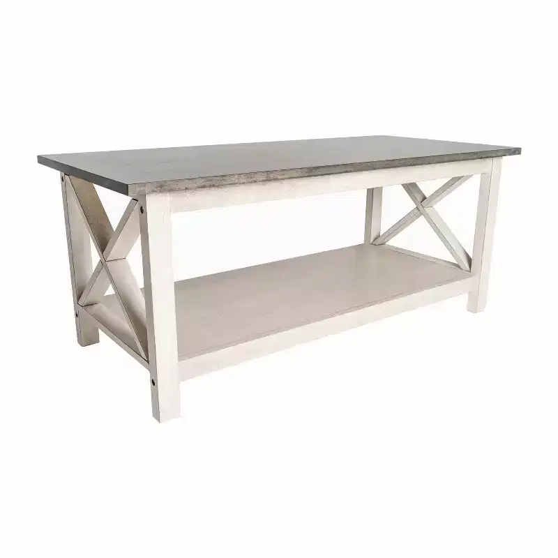 Flash Furniture Jasper Farmhouse Style Solid Wood Coffee Table with Traditional Crisscross Accents