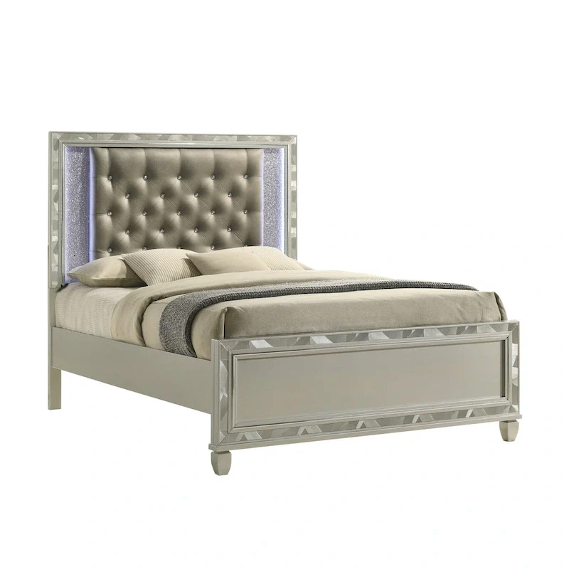 Deirde Gray And Silver Bed with Tufted Headboard