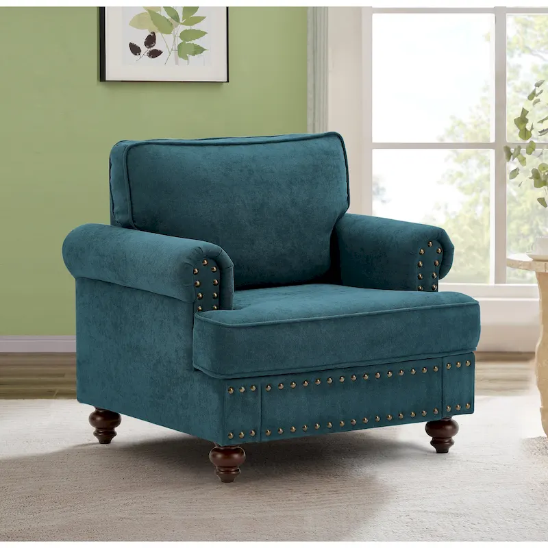 Modern Sofa Chair with Nailhead Rivet Trim - 33.07 x 37.20 x 35.43