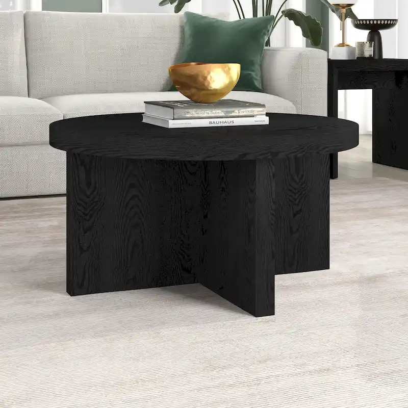 Round Coffee Table, 33 Inch Wide, X-Base