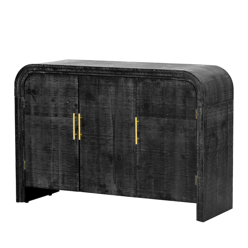 Retro Minimalist Curved Sideboard w/Gold Handles & Adjustable Dividers