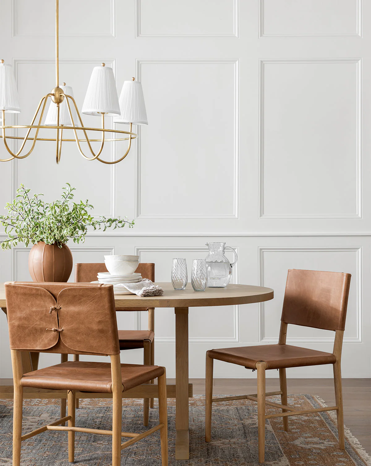Transitional Leather & Wood Dining Chair with Rounded Straps for Dining Room