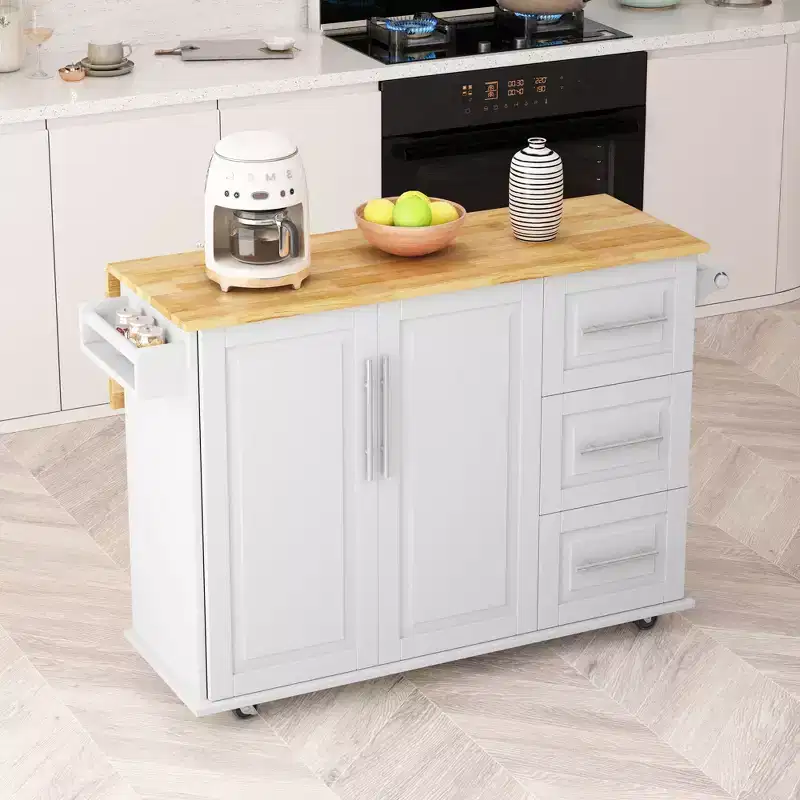 Kitchen Island with Drop-Leaf Countertop & Drawers,Mobile Rolling Kitchen Cart with Racks,Storage Cabinet Folding Dining Table