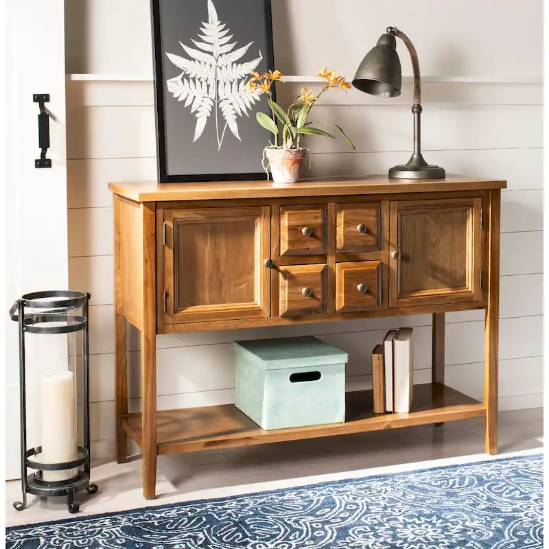 Oak Finish Storage Sideboard - 45.7 x 15 x 34 - 17Wx48Dx22H
