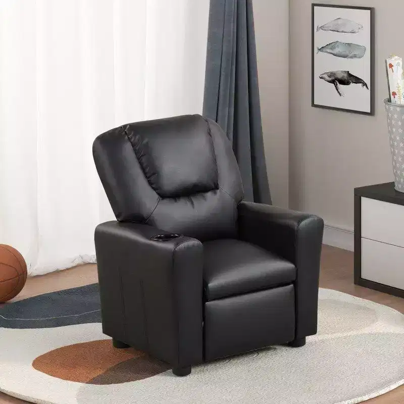 Modern Faux Leather Upholstered Kids Recliner Chair with Cup Holder