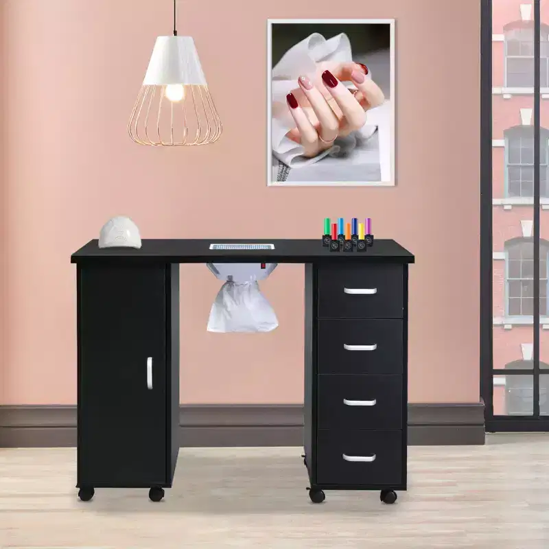 Karlhome Black Professional Nail Table with Fan and 4 Drawers