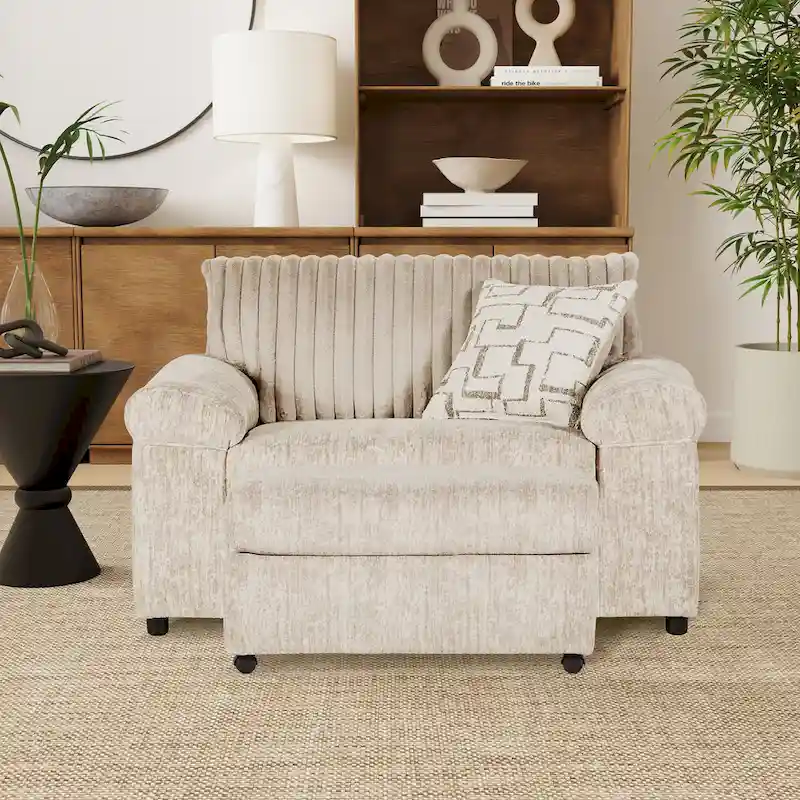 Nason Wide Wale Corduroy Oversized Cuddle Chair & Ottoman Set – Plush Accent Chair
