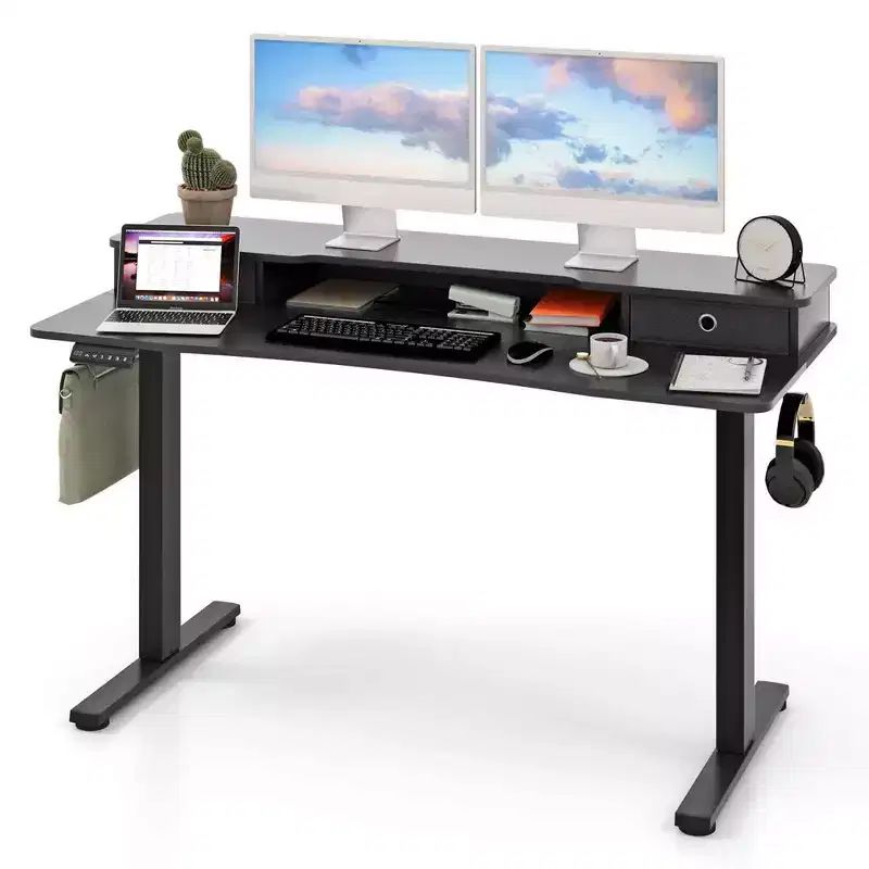 55x 24 Electric Standing Desk with 2 Drawers Monitor Stand Storage Shelf Black/White/Brown