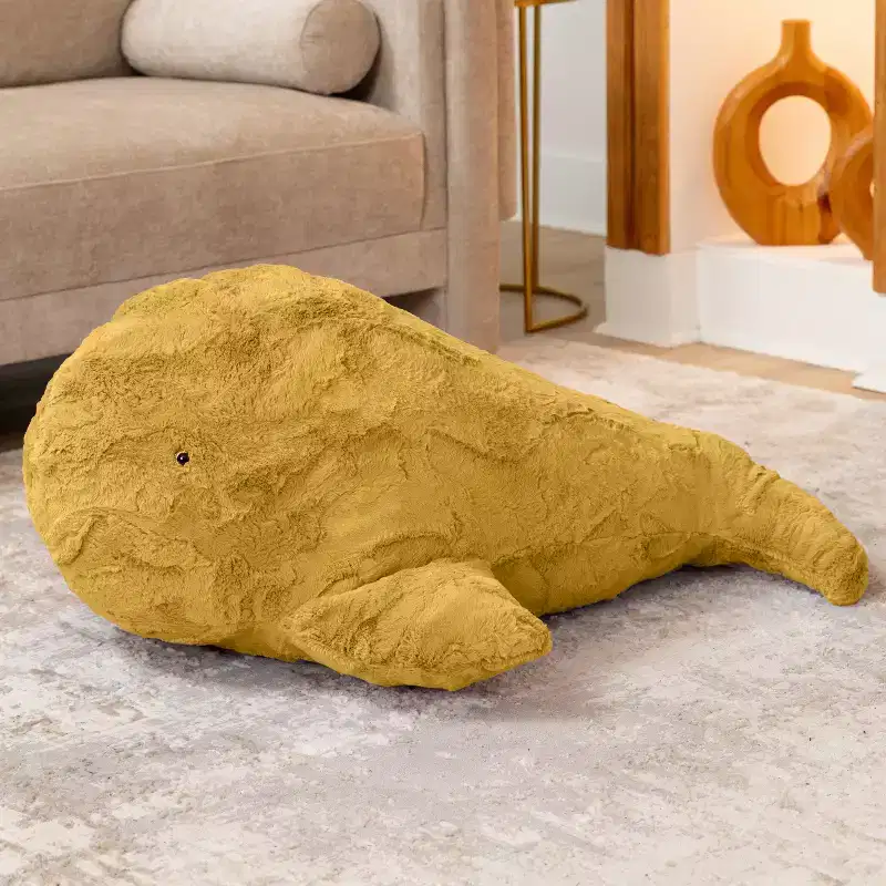 Oversized Whale Kids Stuffed Animal Bean Bag – Faux Fur, Ages 3+